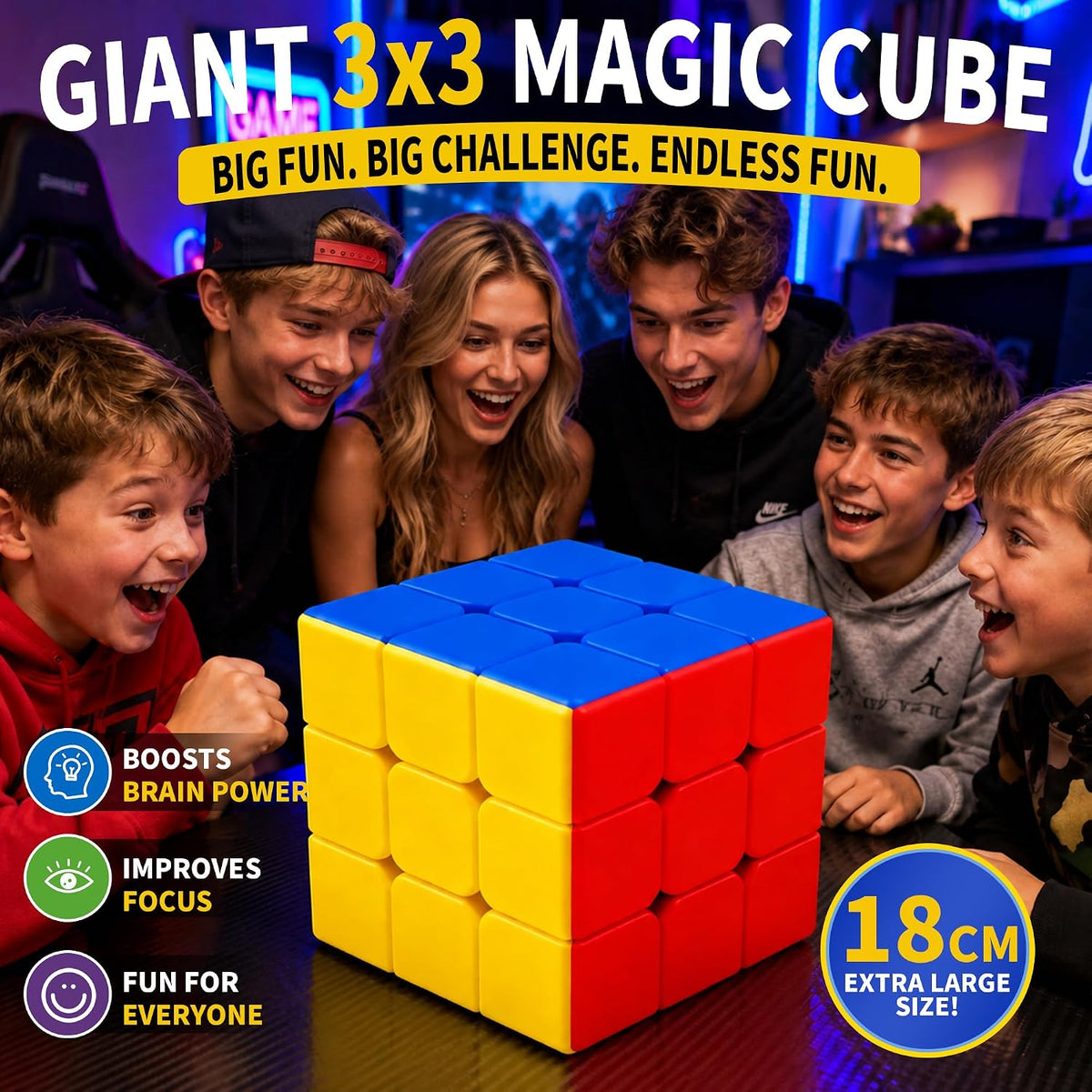 Cubo Mágico Gigante, Cubo de Velocidad 3x3 de 18 cm Gran Caja de Rompecabezas Sensorial 3D con Combinación de Colores, Regalo de Cumpleaños, Navidad y Relleno de Medias para Niños, Adultos, Juguetes