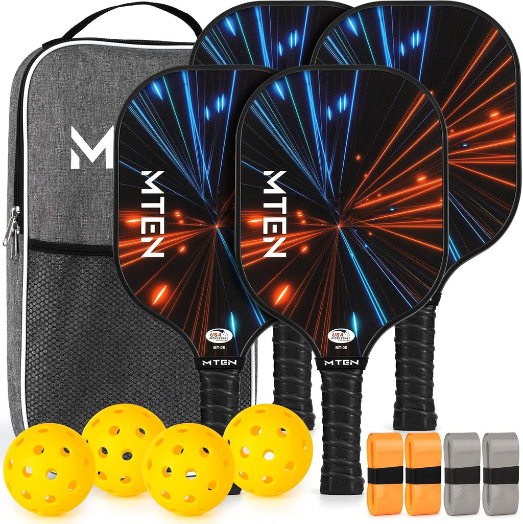 MTEN Palas de Pickleball Set de 2/4/1 Aprobadas USAPA; Raquetas de Fibra de Vidrio
