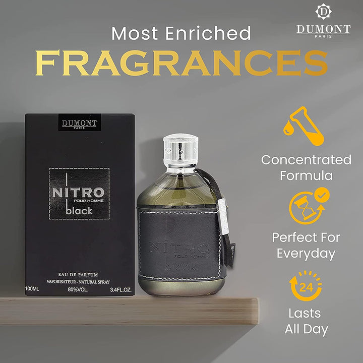 Dumont Nitro Black Eau De Parfum para hombres de 3.4 onzas líquidas...