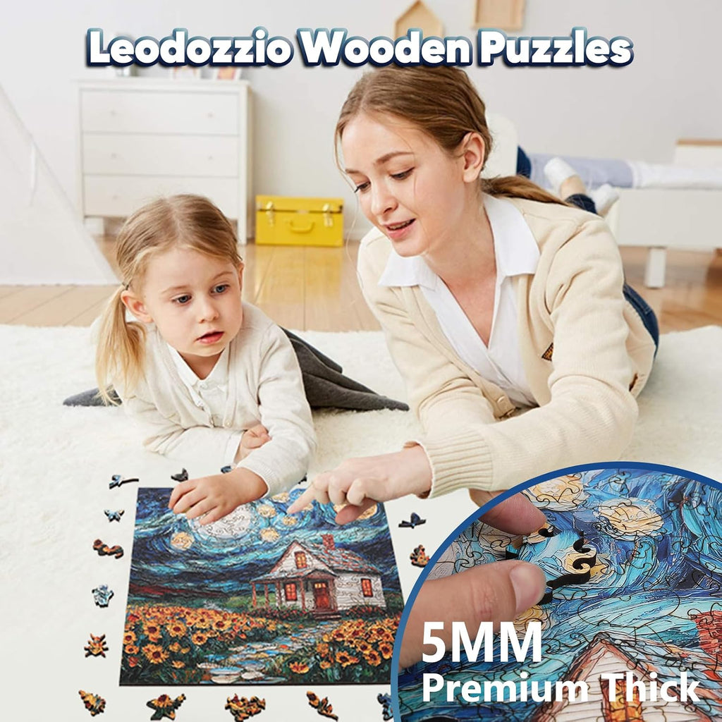 Rompecabezas de madera Leodozzio para adultos 500 piezas, rompecabezas de casa estrellada, rompecabezas de madera con forma única de animales de 5 mm de grosor, elección perfecta para regalos, arte de