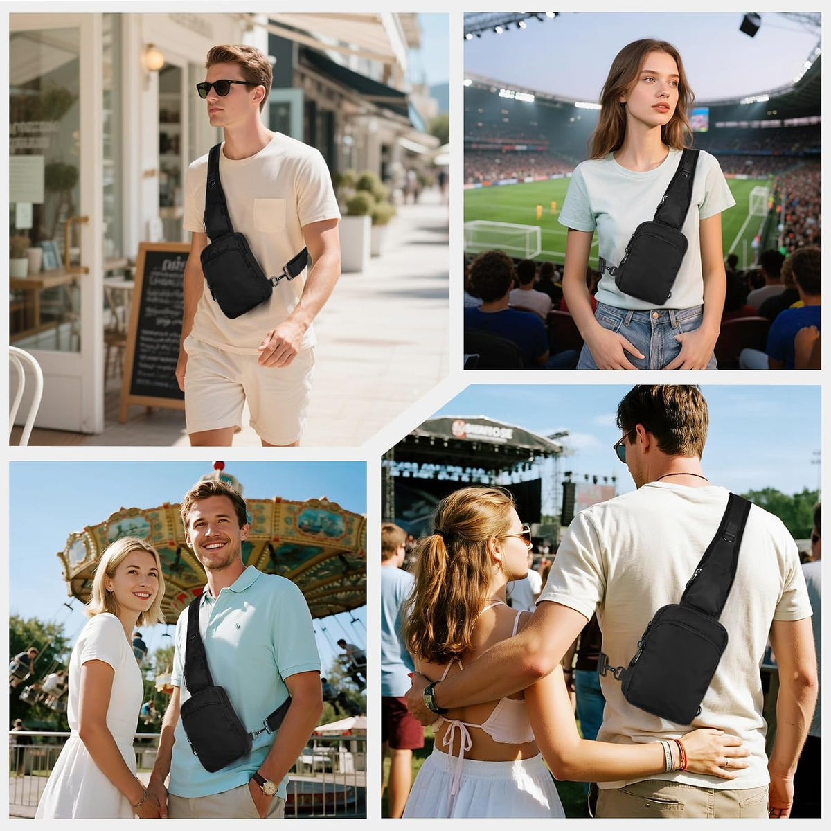 Bolso bandolera con cierre de cremallera, bloqueo RFID y resistente al agua para hombres y mujeres