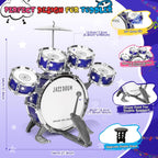 Juego de batería mejorada para niños de 3 a 5 años, kit de batería de jazz con taburete, platillo y pedal de pie, juguetes musicales para niños y niñas, regalos de cumpleaños