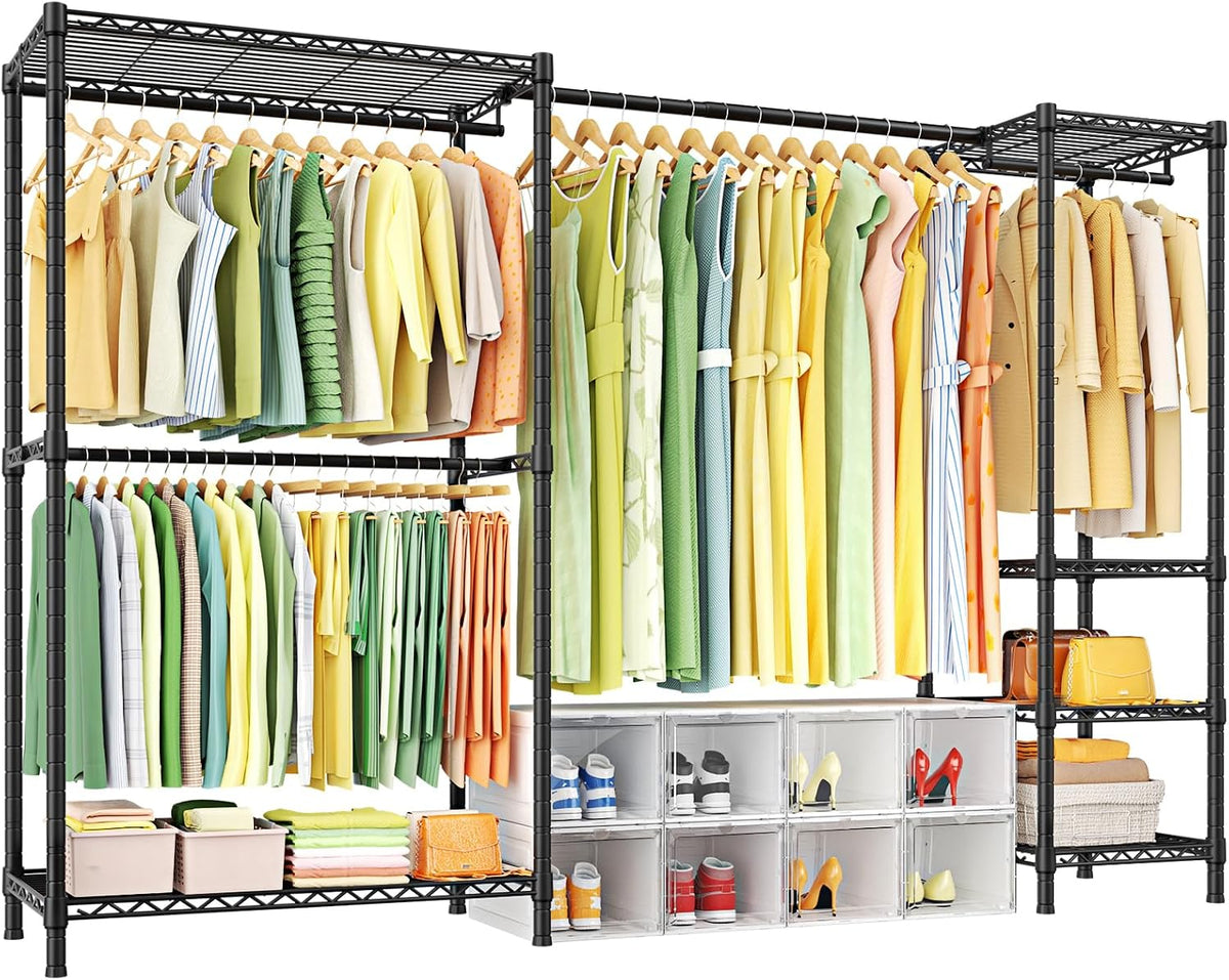 Perchero E10 (Con Barra Colgante Extensible) Percheros Independientes para Colgar Ropa, Sistema Organizador de Armario Ajustable, Perchero Portátil 73-97" An x 15" Pr x 72" Al, Carga Máxima 800