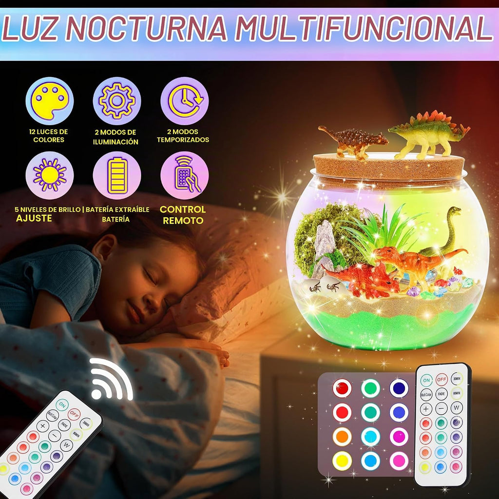 Gifmore Kit de terrario con luz de dinosaurio para niños de 4 a 12 años, juego de juguetes de manualidades de dinosaurios, regalos de cumpleaños para niños