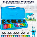 Glockenspiel - Xilófono para niños, colorido, 25 notas con cancionero de 30 canciones