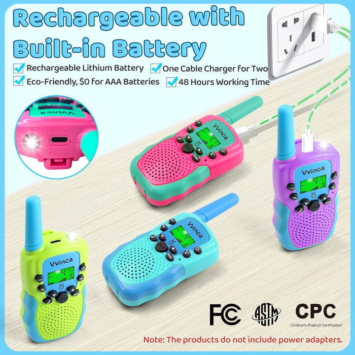 Vvinca Walkie Talkies para Niños Recargables Paquete de 4, Walkie T...