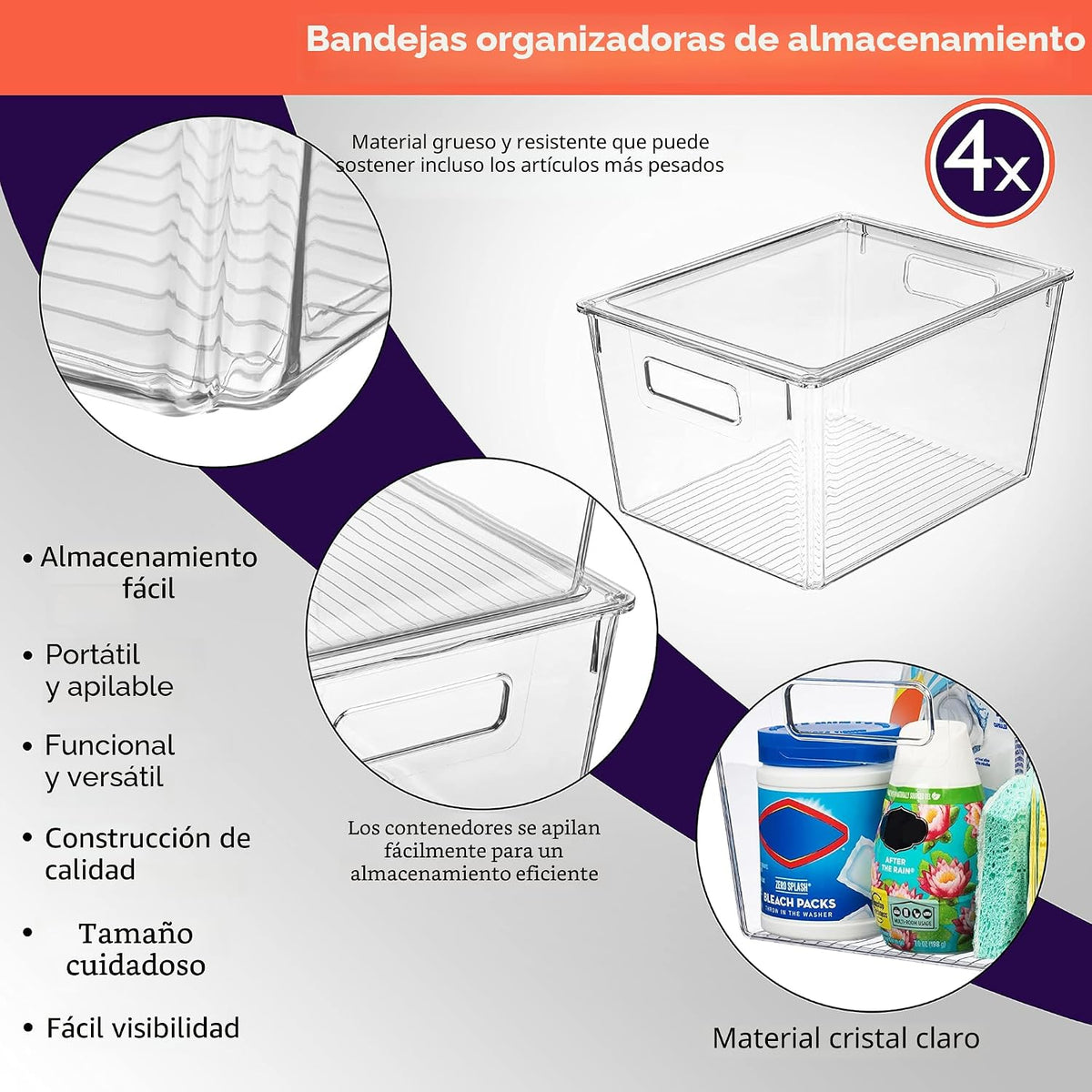 ClearSpace Contenedores de Almacenamiento de Plástico con Tapas X-Large – Perfectos para Organización de Cocina, Organizador de Escritorio o Almacenamiento de Despensa – Organizador de Escritorio