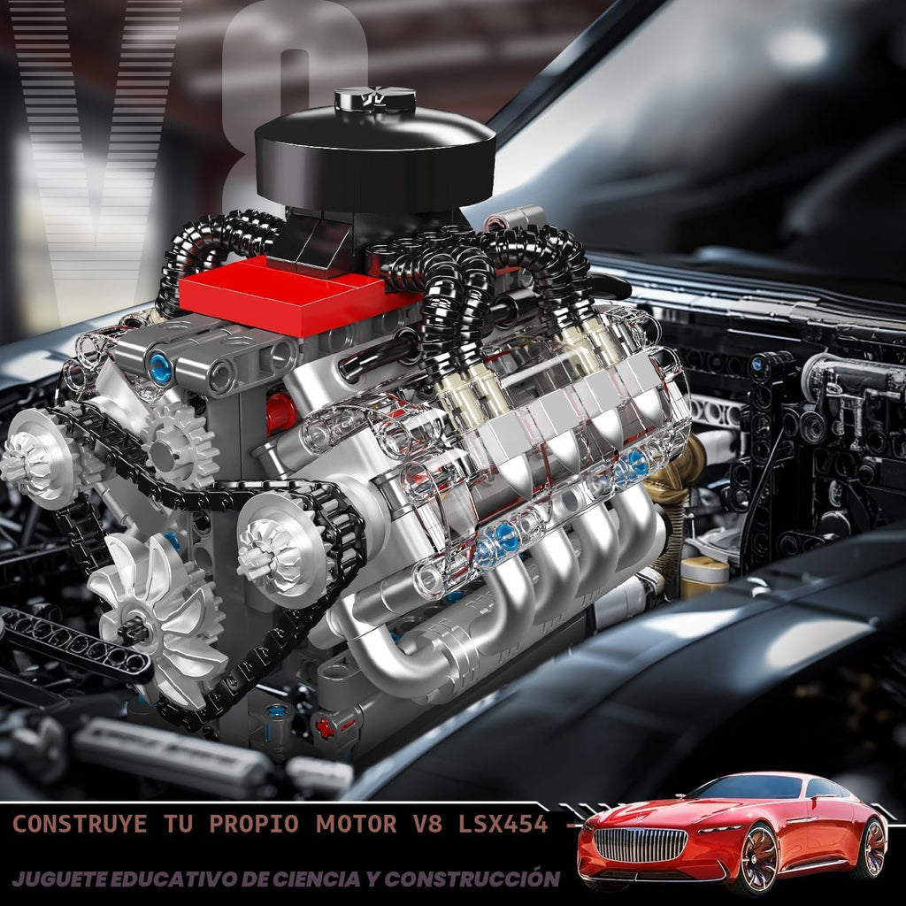 Mould King Kit de modelo de motor V8 10171, mini kits de motor V8 que funciona, construye tu propio motor de modelo de automóvil con motor, bloques de construcción coleccionables para adultos