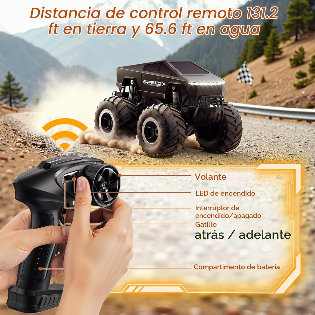 Coche de control remoto Monster Truck de juguete todoterreno – 4WD impermeable RC para todo terreno, escala 1:16, juguetes de camión monstruo de 2.4GHz, vehículos pick-up de 2.4GHz, regalos para niños