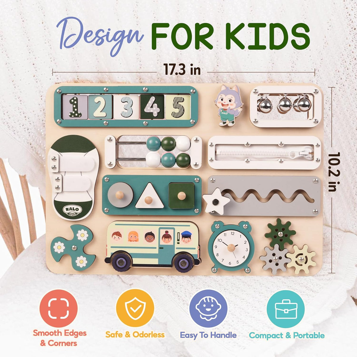 Tabla Montessori grande para bebés y niños pequeños de 1 a 3 a 17 pulgadas, tabla de actividades sensoriales de madera - Habilidades motoras finas y juguete educativo de aprendizaje temprano para niños de 1, 2, 3 años, apto para viajes y seguro