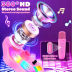 Máquina de karaoke recargable para niños con soporte ajustable, 3-5, 4, 6, 7, 8 años, micrófono inalámbrico, altavoz Bluetooth con 2 micrófonos, regalo de cumpleaños para niñas de 3 a 8 años