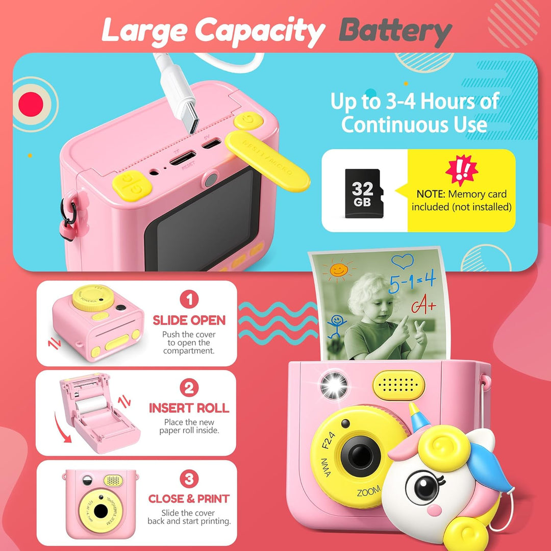 ROHSCE Cámara instantánea para niños, cámara de impresión digital d...
