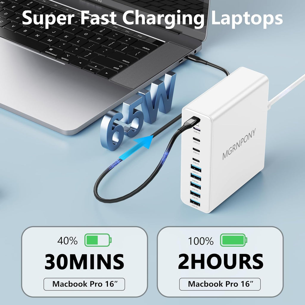 Cargador de 320W USB C, MGRNPONY, estación de carga USB C de 10 puertos GaN, blanco