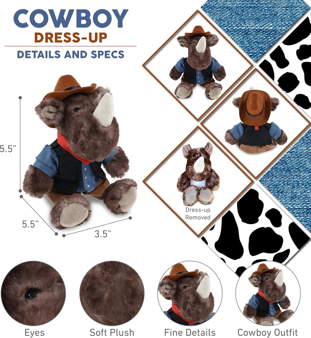DolliBu Peluche de vaquero de rinoceronte marrón sentado