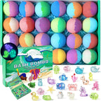 Bombas de baño para niños con juguetes en el interior, paquete de 24 bombas de baño para niños con juguetes sorpresa que brillan en la oscuridad, rellenos de calcetines para niños y niñas