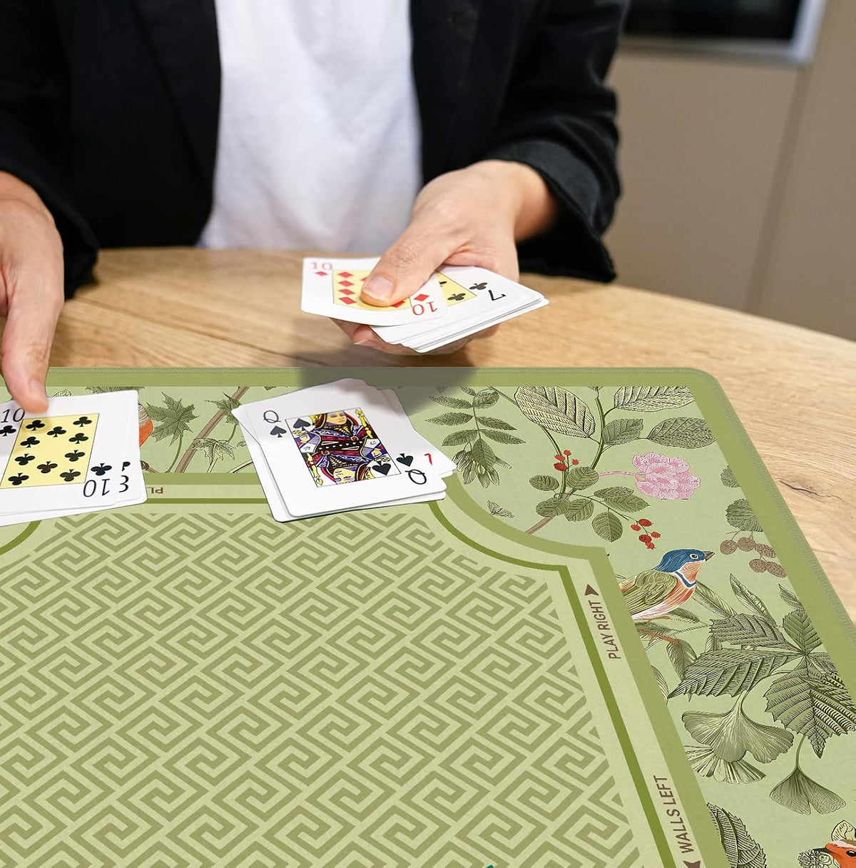 Cottagecore - Tapete de Mahjong verde de 31.5 x 31.5 pulgadas, diseño botánico floral con pájaros, antideslizante, reducción de ruido, tapete de mesa para mah jong americano, juegos de mesa de