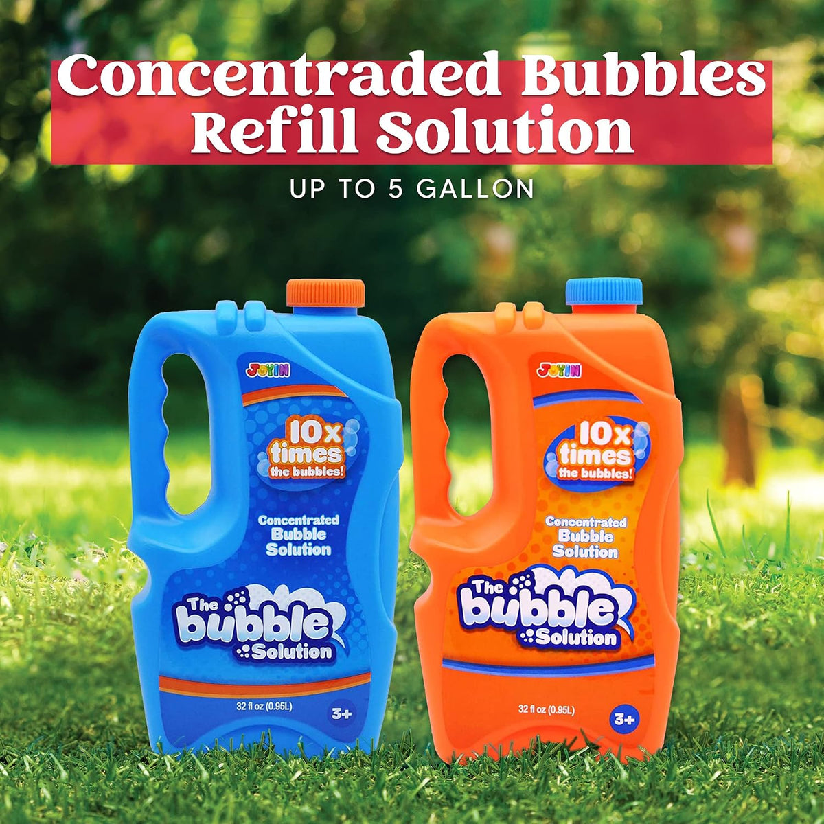 JOYIN Soluciones de recarga de burbujas de 2 botellas de 64 onzas (hasta 5 galones), solución concentrada para máquina de burbujas, pistola, varita, líquido de recarga de verano, juguetes de Pascua