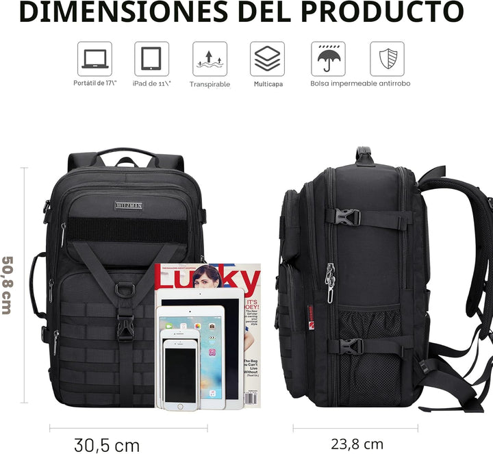 WITZMAN Mochila de viaje de mano para hombre, grande, convertible d...