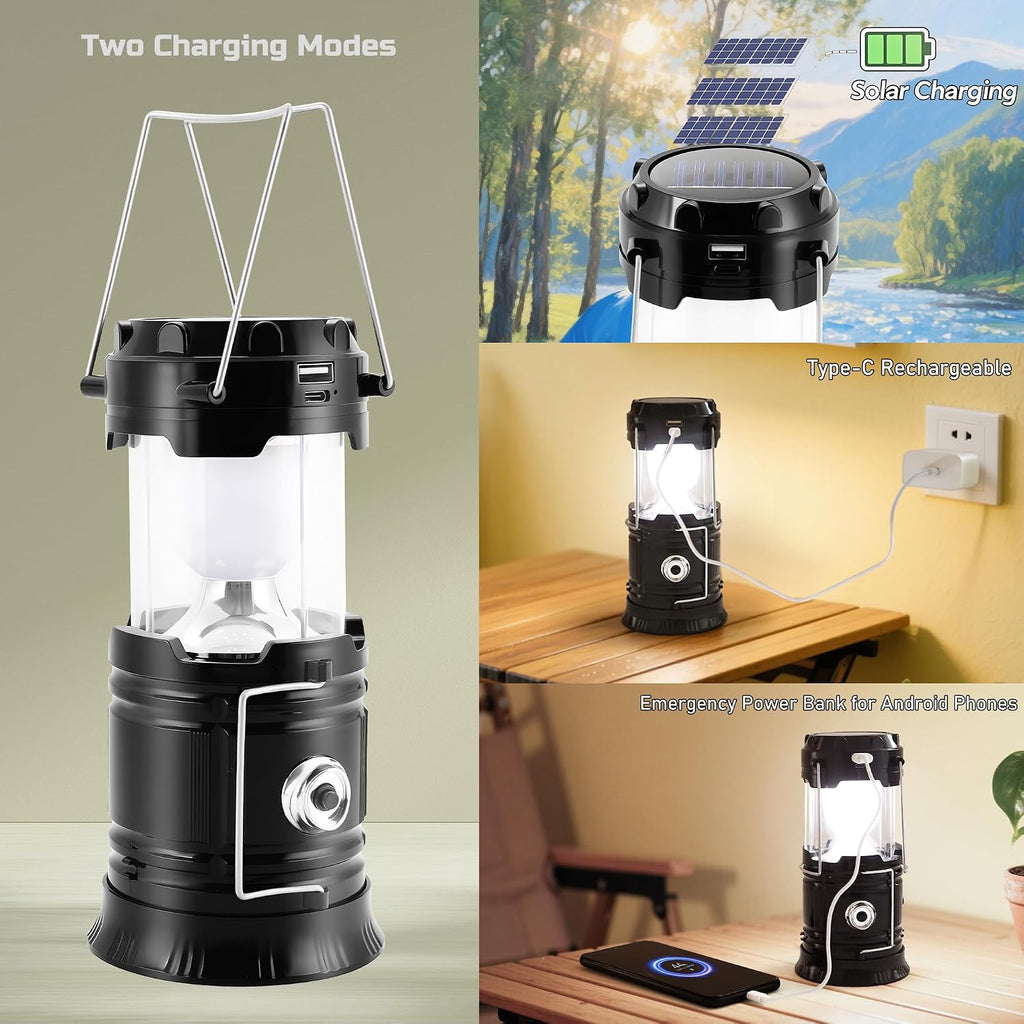 Lámpara Lichamp Linterna solar plegable portátil para campamento, linterna LED recargable por USB, kits de supervivencia para cortes de energía, suministros de huracán, emergencia, interior y exterior