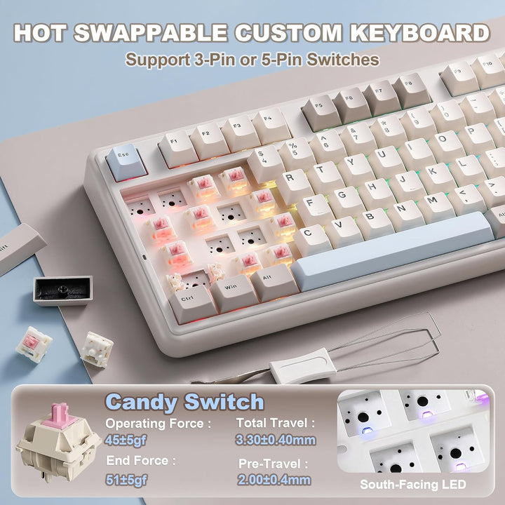 YUNZII B98 PRO QMK\/VIA Wireless Mechanical Gaming Keyboard, 96% La...