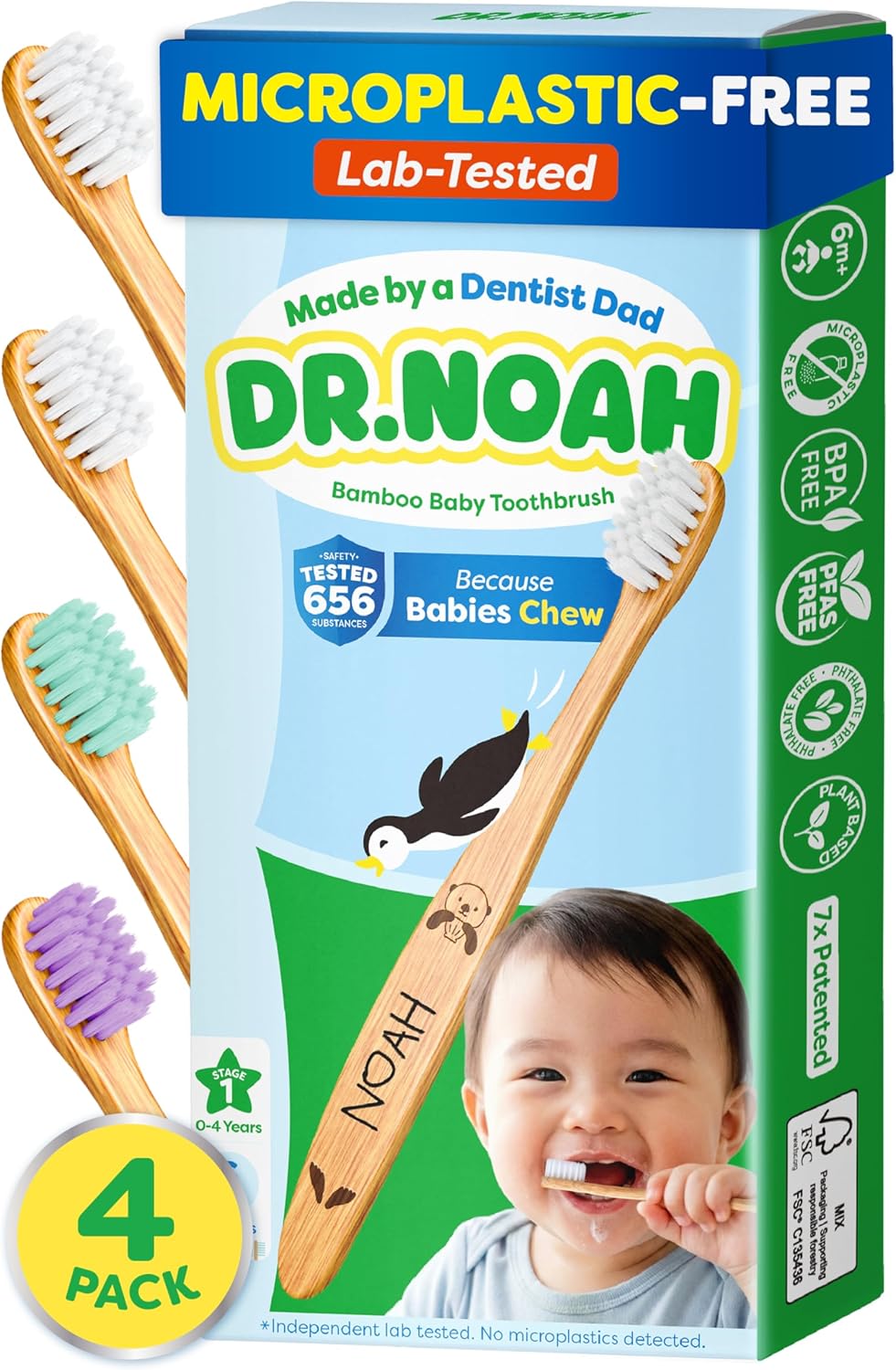 Dr. Noah - Cepillo de dientes de bambú sin microplásticos | Diseñad...