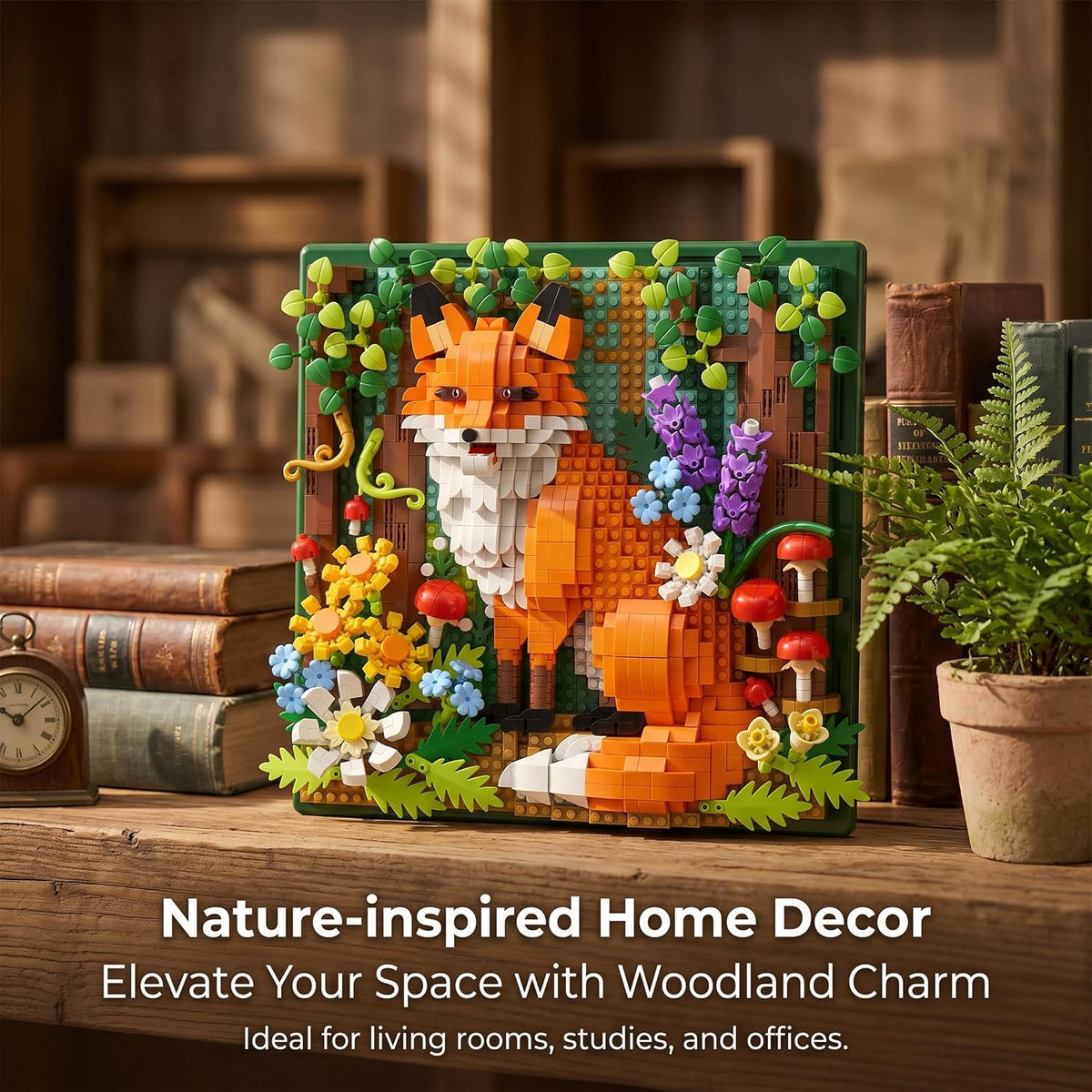 Fox Animal - Juego de minibloques de construcción 3D para adultos, juego de construcción de bosque de micro ladrillos, decoración de pared para el hogar o exhibición de escritorio
