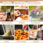 Umite Chef - Juego de utensilios de cocina de silicona, 34 piezas de utensilios de cocina resistentes al calor y herramientas con rallador, mangos de madera color crema blanca para utensilios de