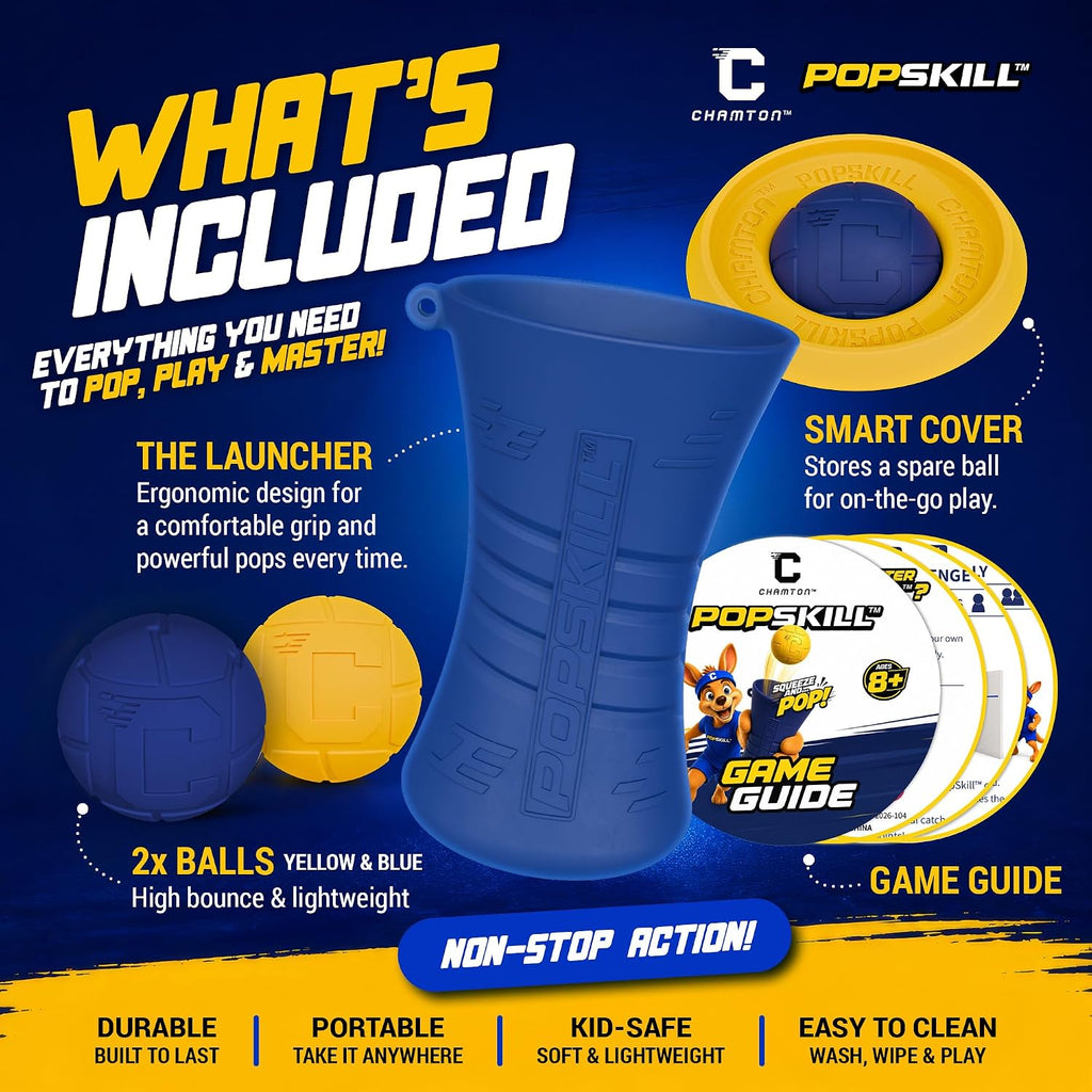 Popskill, juego de habilidad para apretar y atrapar para niños, juguete de coordinación mano-ojo, diversión en interiores y exteriores, juegos familiares y adolescentes, regalos geniales de