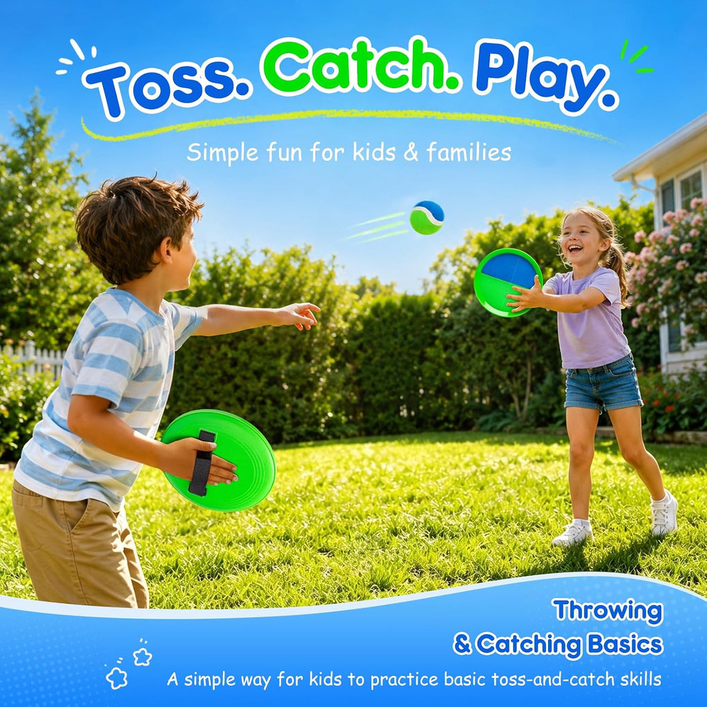 EVERICH TOY Juego de pelota para lanzar y atrapar, juego de bolas adhesivas mejoradas para niños y niños pequeños, resistente y resistente al agua, juguete para exteriores, patio trasero, playa, piscina, regalo de cumpleaños para niños y niñas de 3 a 12