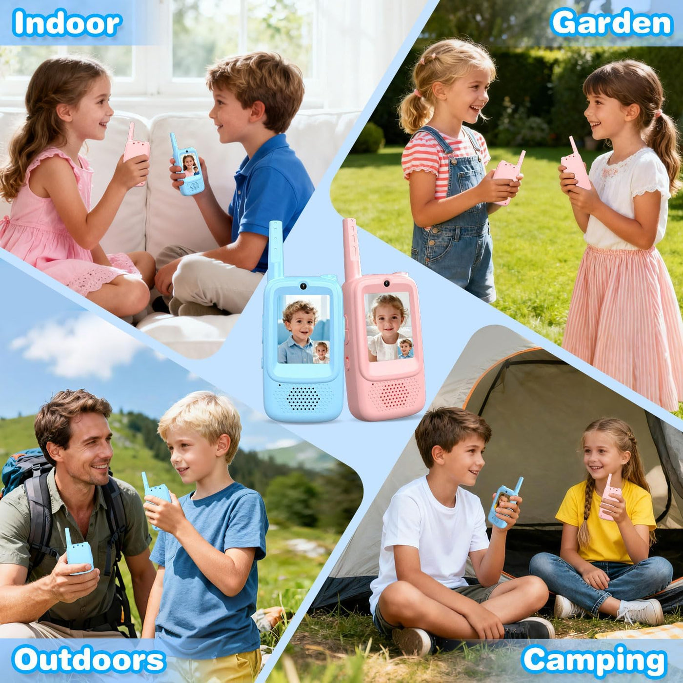 Walkie Talkies de video para niños paquete de 2 Walkies