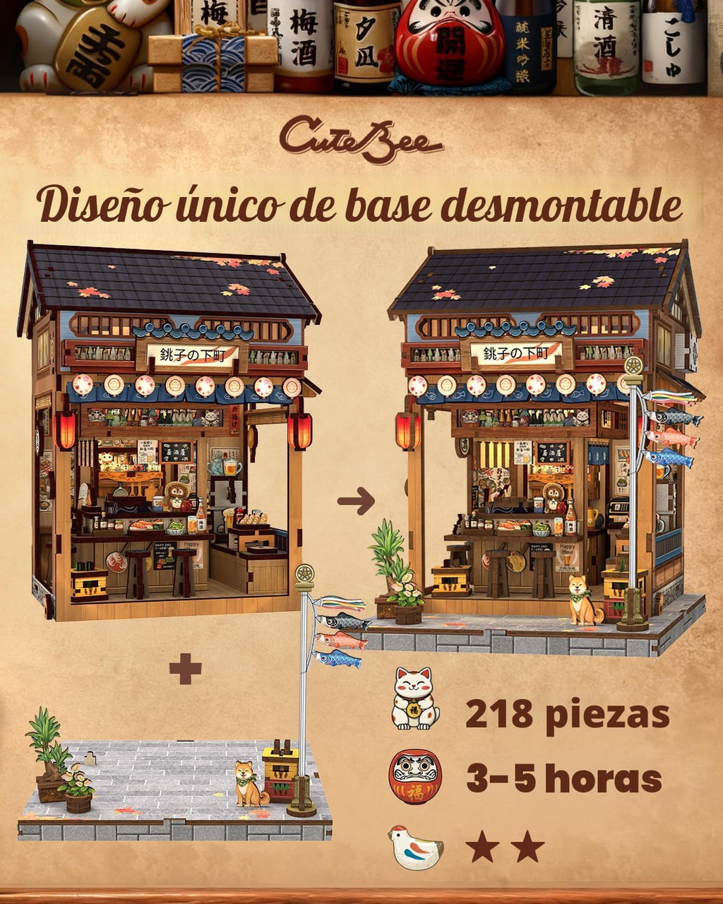 CUTEBEE Kit Book Nook, Casa en Miniatura DIY Izakaya Japonés para Adultos