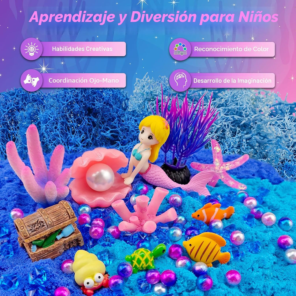7july Terrario de sirena Kit de manualidades para niños - Luz nocturna LED y control remoto, regalo de cumpleaños de sirena para niñas de 5 6 7 8 9 10 11 12 años