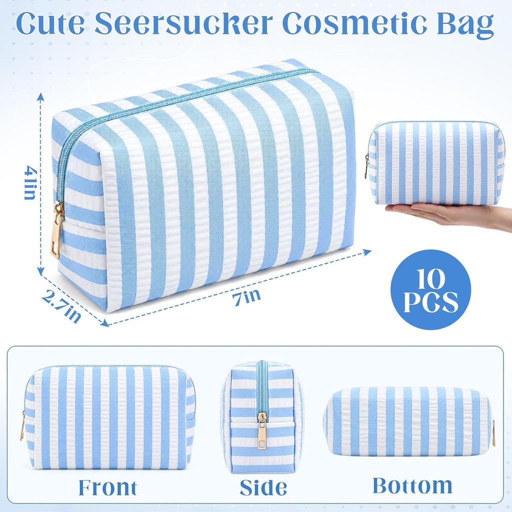 Huhumy Bolsas de maquillaje de sirsaca a granel, bolsa a rayas, Azul claro