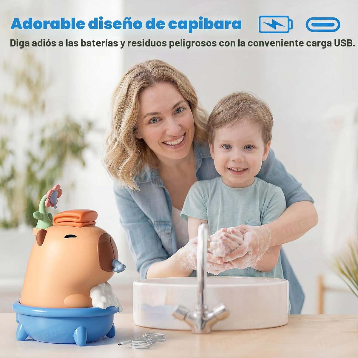 Capybara - Dispensador de jabón de manos, espuma automática sin contacto con sensor avanzado, IP7 impermeable, portátil y recargable para montaje en pared, 9.5 onzas, bonita silicona suave para