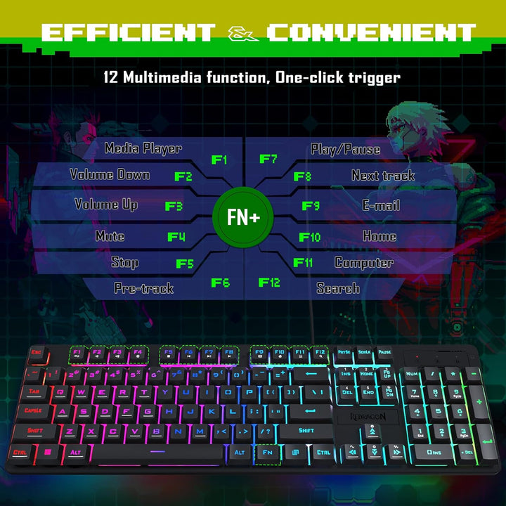 Redragon, combo actualizado de teclado y mouse para juegos S107, te...