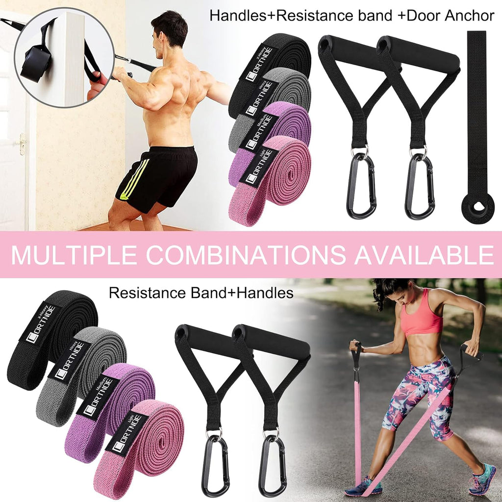 Bandas de resistencia con asas, bandas de resistencia largas de tela, juego de 10 bandas largas de entrenamiento con anclaje de puerta, asas, bandas de ejercicio para entrenamiento