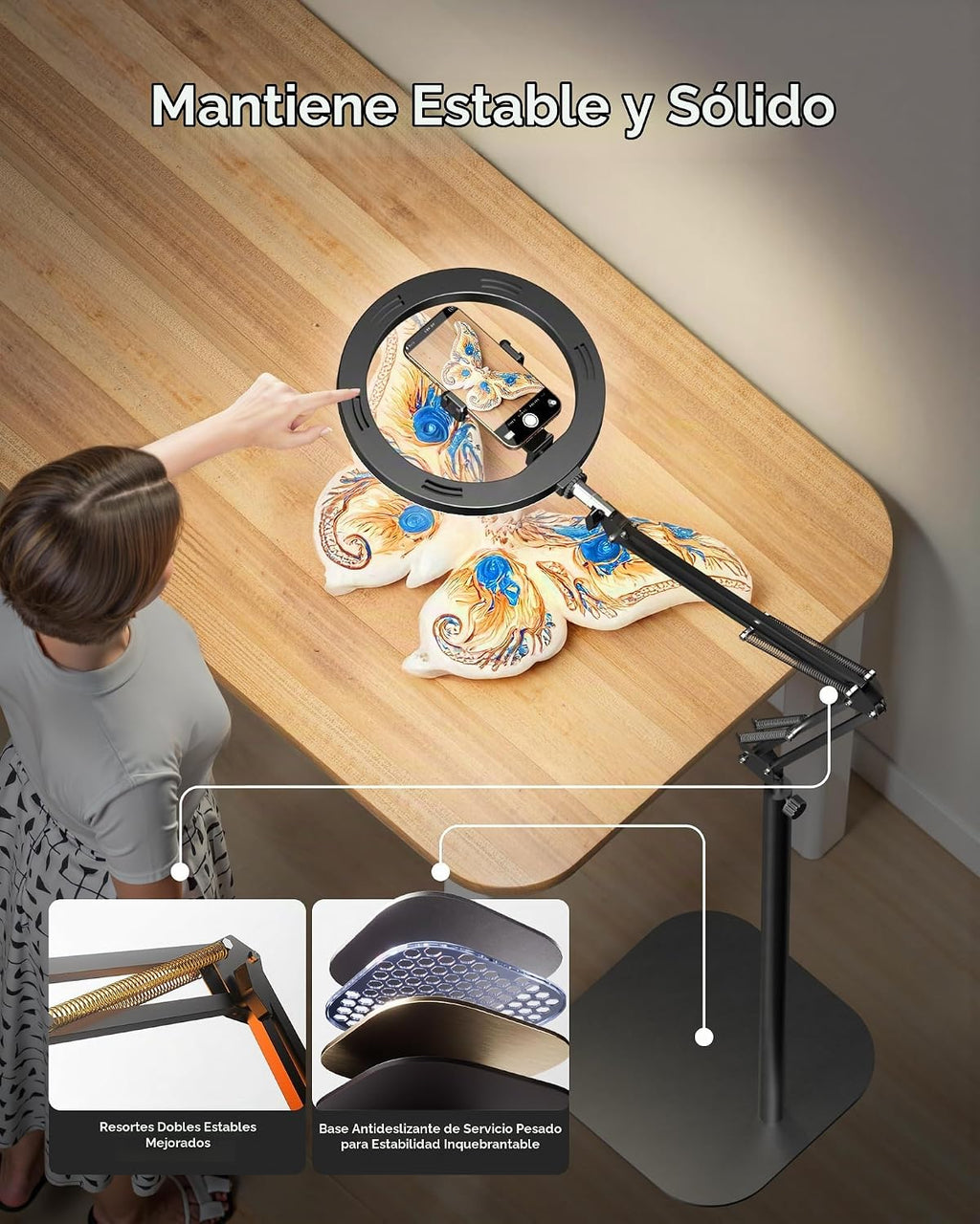 LUXSURE Trípode para iPhone con Luz, soporte panorámico de 71" para teléfono con soporte para teléfono, Anillo de luz ajustable con soporte y trípode para iPhone para grabación de video, Cocina, Pintura, TikTok, YouTube