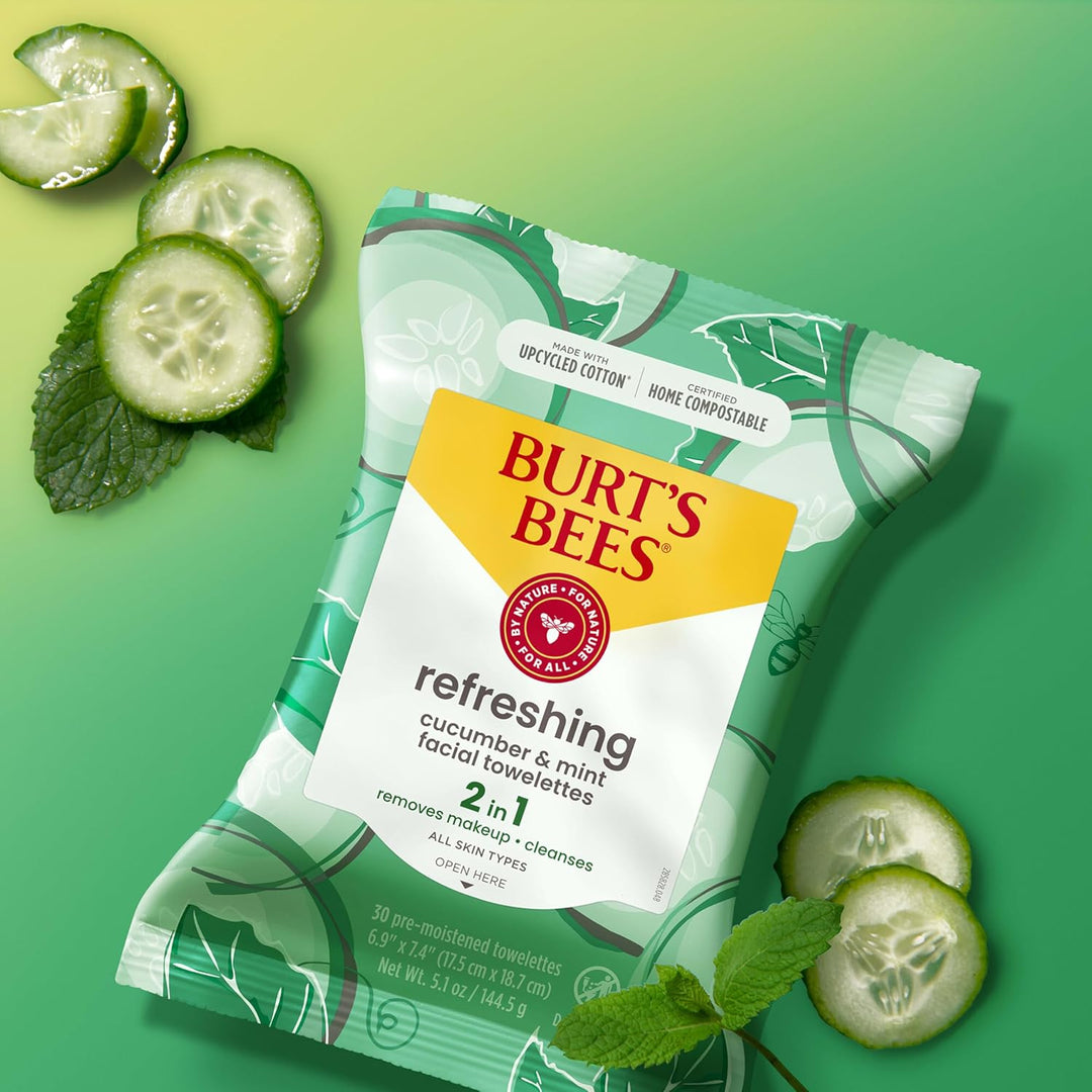 Burt's Bees Toallitas faciales de pepino y menta, para todo tip...