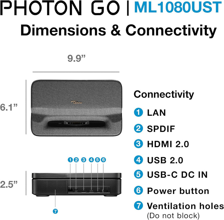 Optoma ML1080UST PHOTON GO Proyector portátil de triple láser (RGB)...
