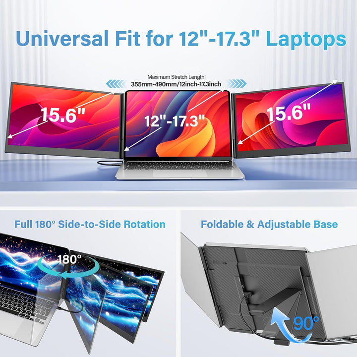 Extensor de pantalla para laptop de 15.6 pulgadas, monitor triple u...