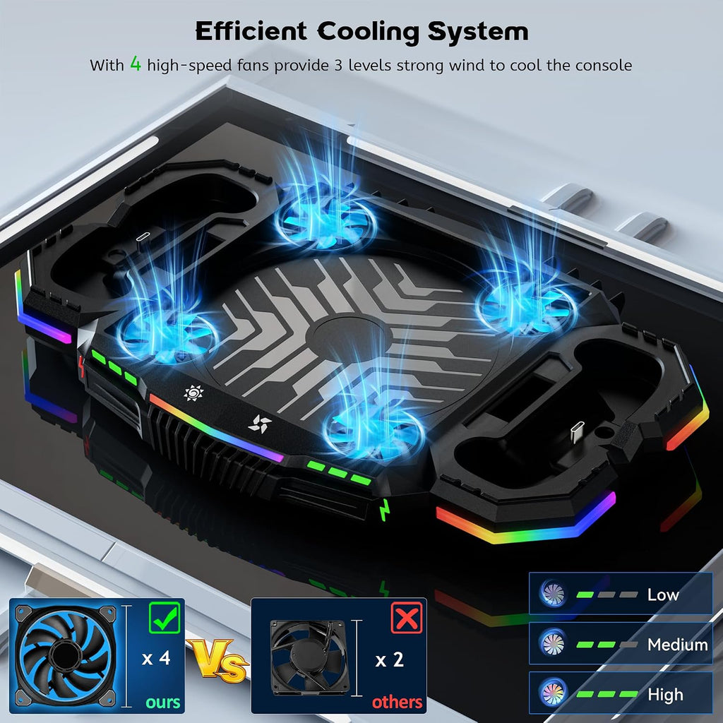 Ventilador de refrigeración con estación de carga para consola Xbox Series X y controlador - Sistema vertical de 15 modos RGB de soporte más fresco, bajo ruido, reduce eficazmente la temperatura de la consola y carga rápida controlador