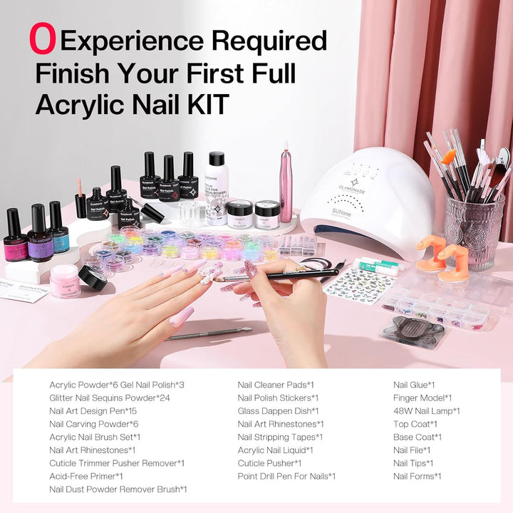 Glamonade Kit de Uñas Acrílicas con Todo: Kit de Uñas Profesional p...