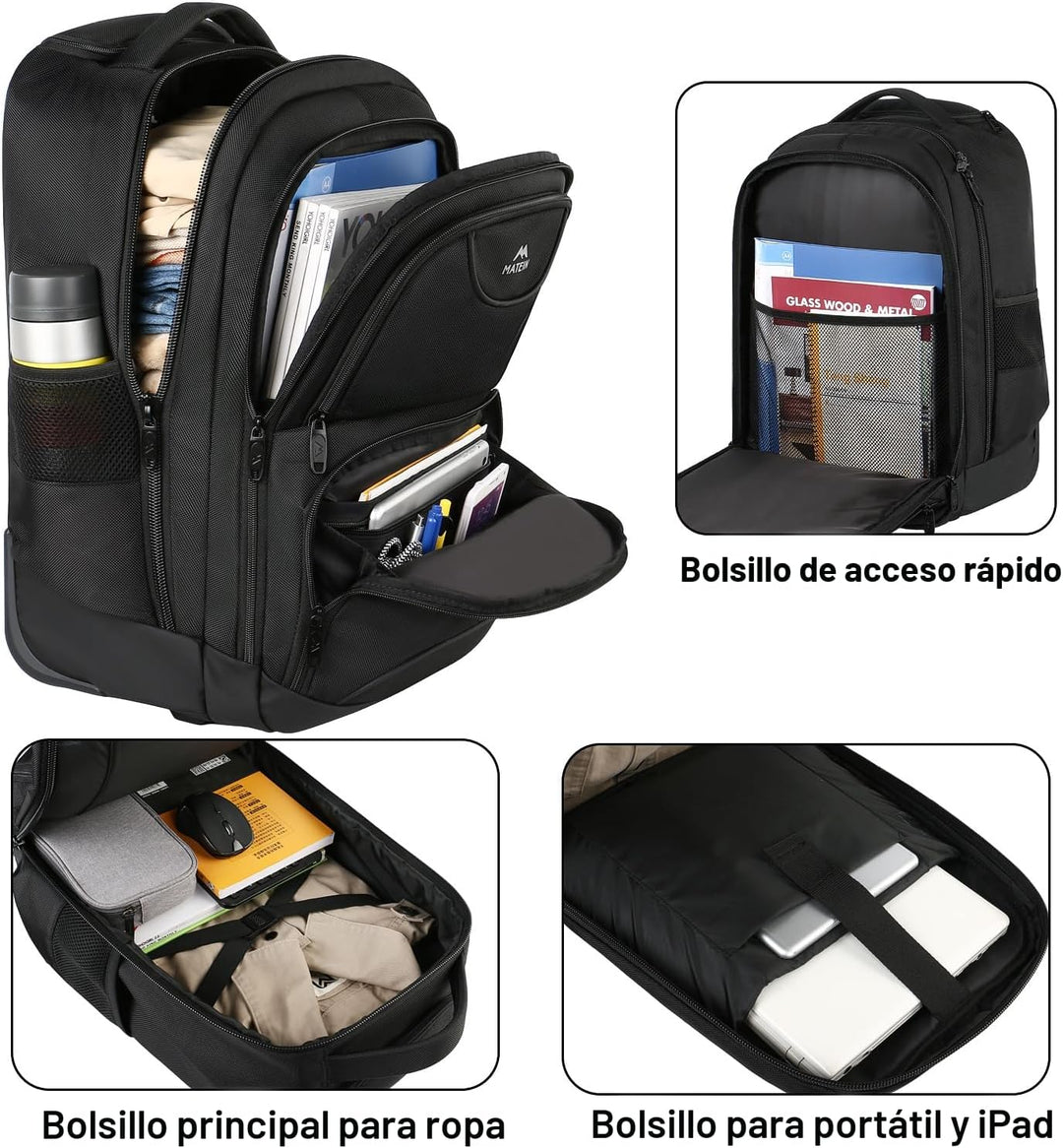 MATEIN - Mochila con ruedas, mochila para laptop de 17 pulgadas res...