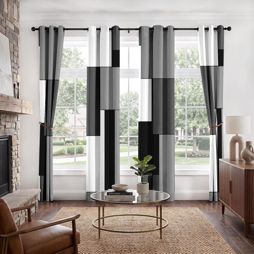 Cortinas opacas de 4 paneles, cortinas geométricas modernas para