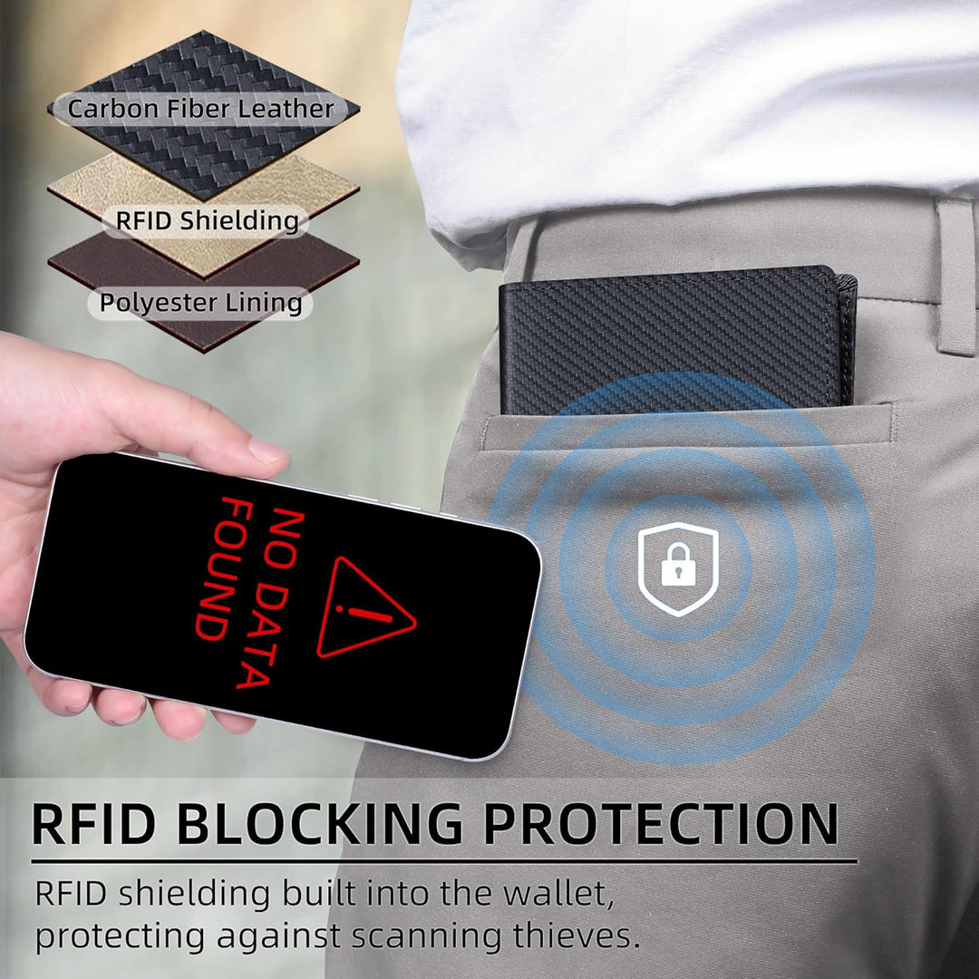Cartera plegable de cuero VISOUL para hombre con bloqueo RFID y 2 v...