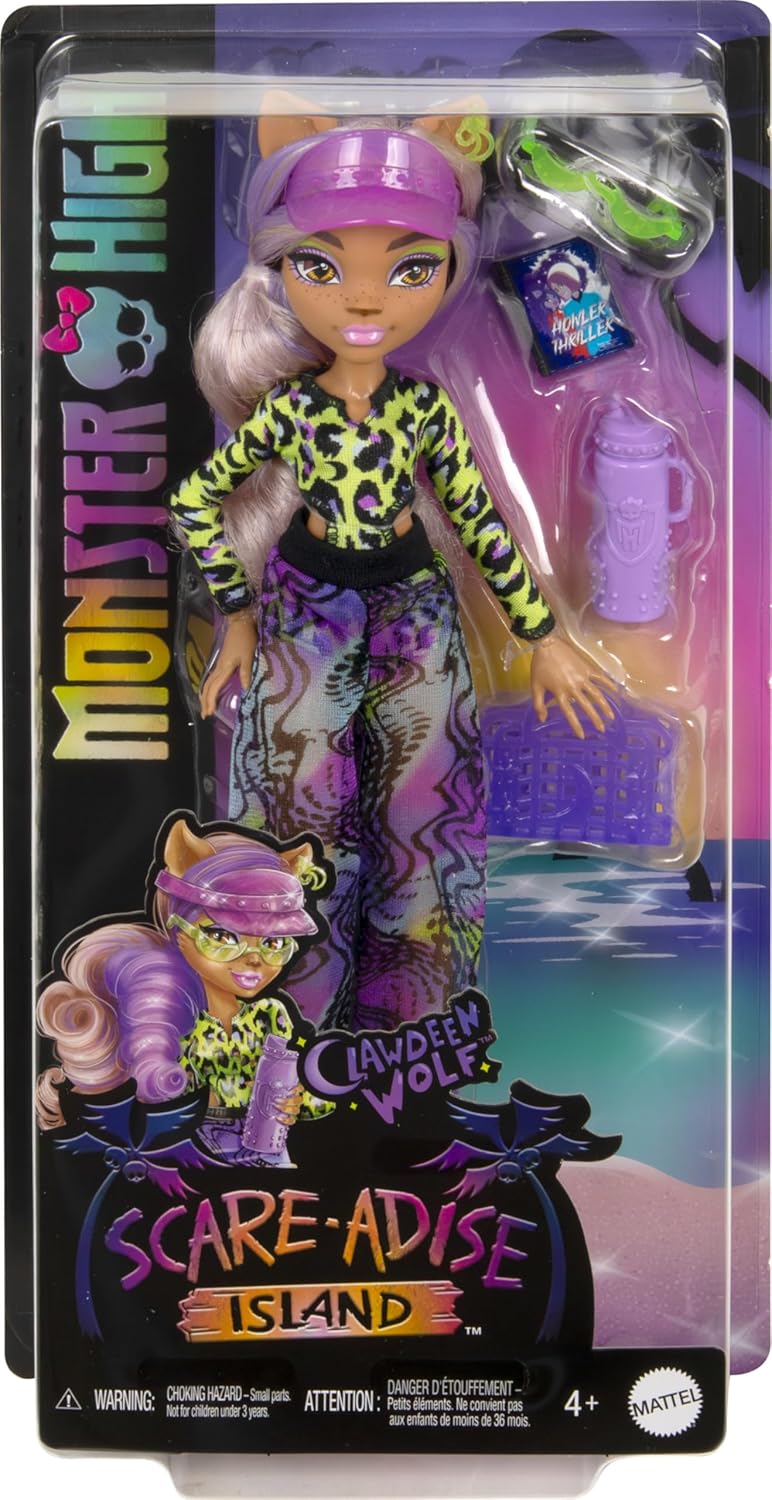 Muñeca Monster High Scare-adise Island Clawdeen Wolf con traje de b...