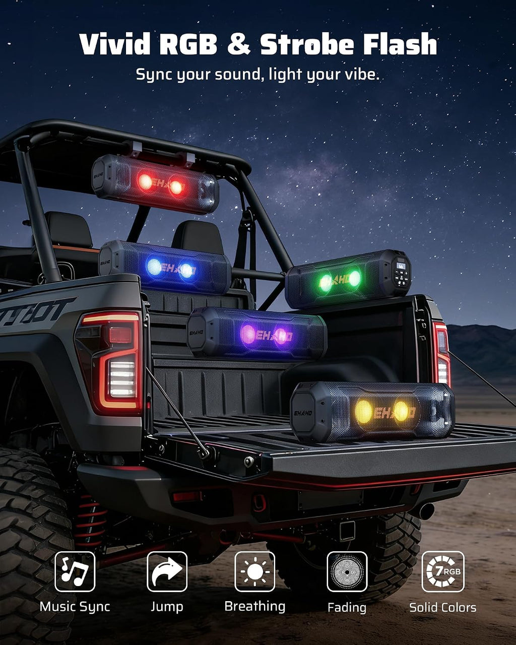 Ehaho - Barra de sonido UTV de 17 pulgadas, altavoz de carrito de golf Bluetooth con luces de fiesta RGB