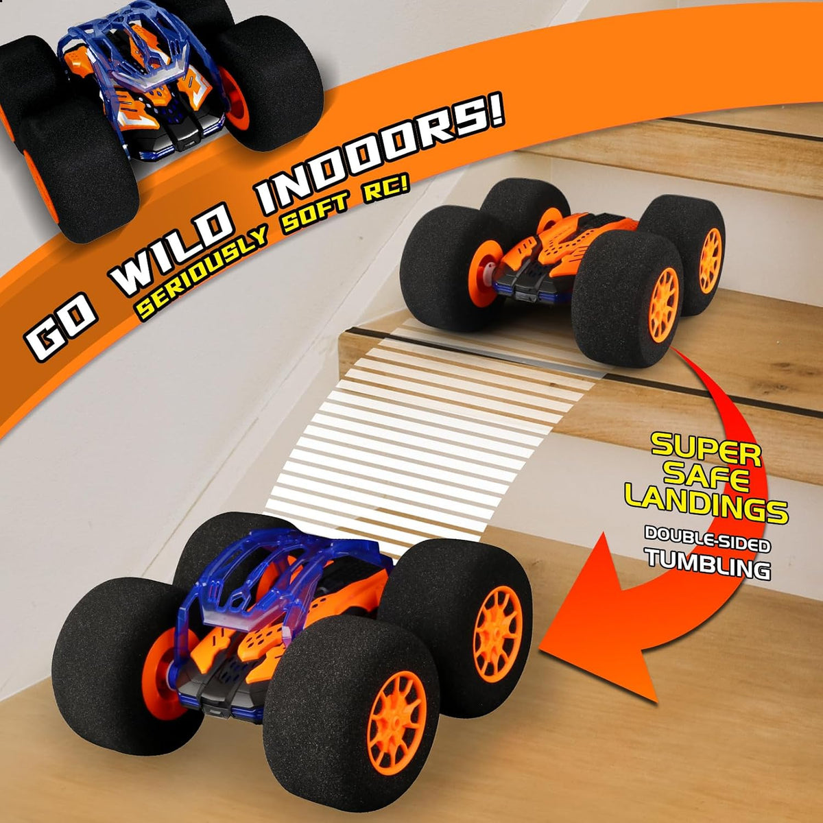Coches de acrobacias RC de interior con control remoto y juguetes con ruedas suaves, coches RC para niños, interior y exterior, con faro LED y acrobacias locas, volteos de 360°, vehículo de doble cara