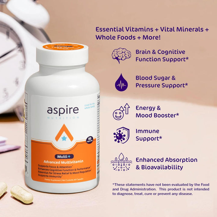 Multivitamínico avanzado Aspire Multi+ para hombres, mujeres y niño...