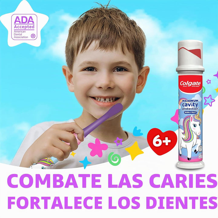 Colgate Bomba de pasta de dientes de unicornio para niños con flúor...